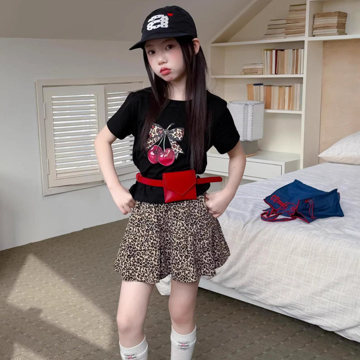 【100-150】リボン＆cherryデザインＴシャツ