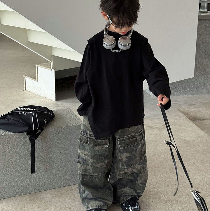 【90-150】迷彩柄ワイドパンツ