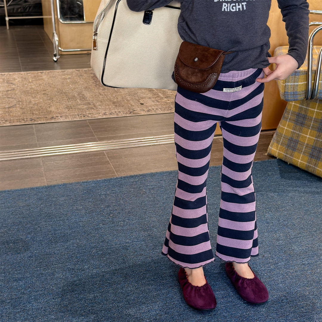 【80-130】太ボーダー柄フレアパンツ