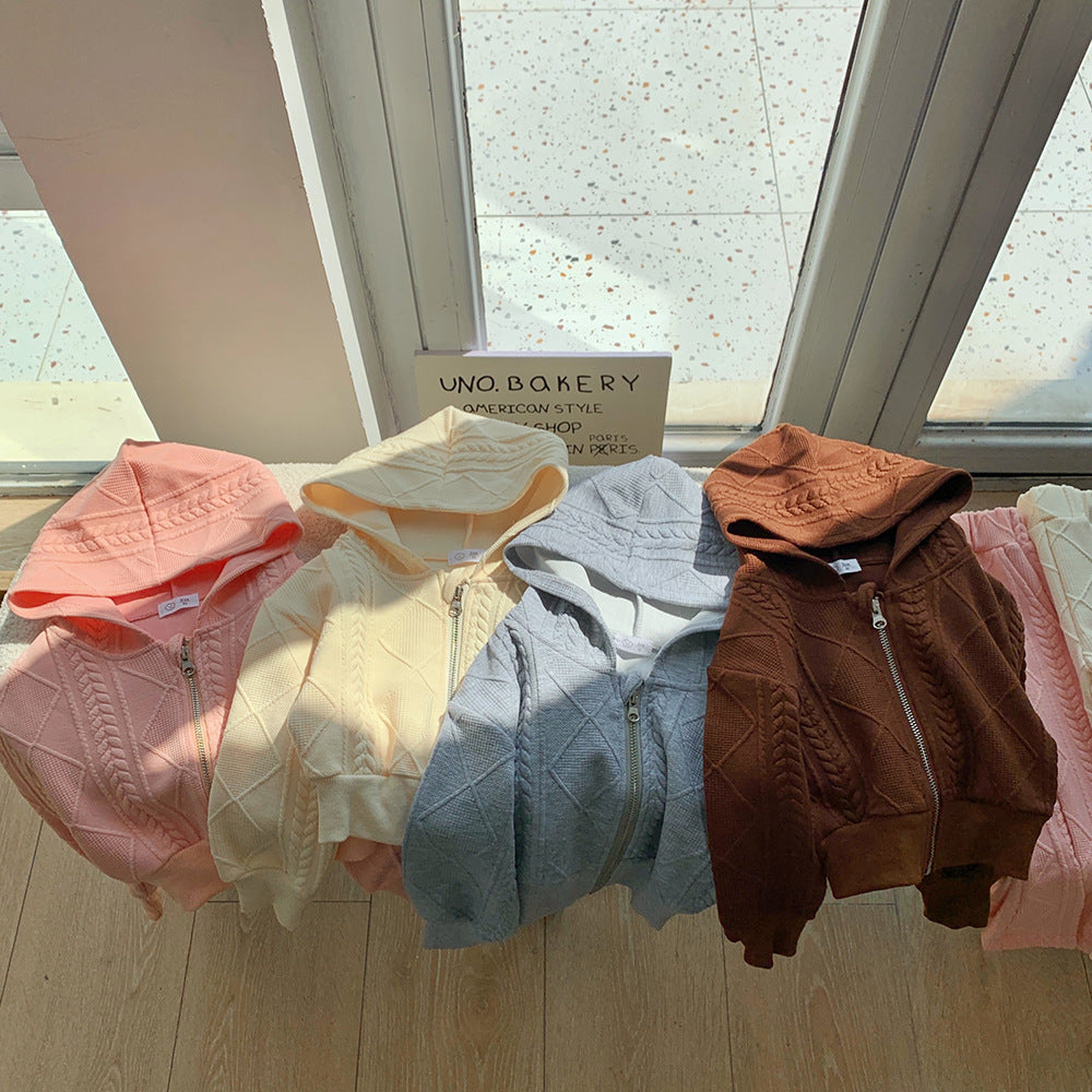 【90-150】フルジップフーディーニットパーカーセットアップ