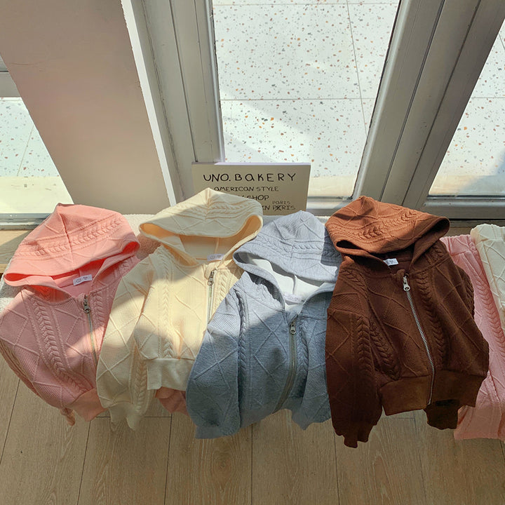 【90-150】フルジップフーディーニットパーカーセットアップ