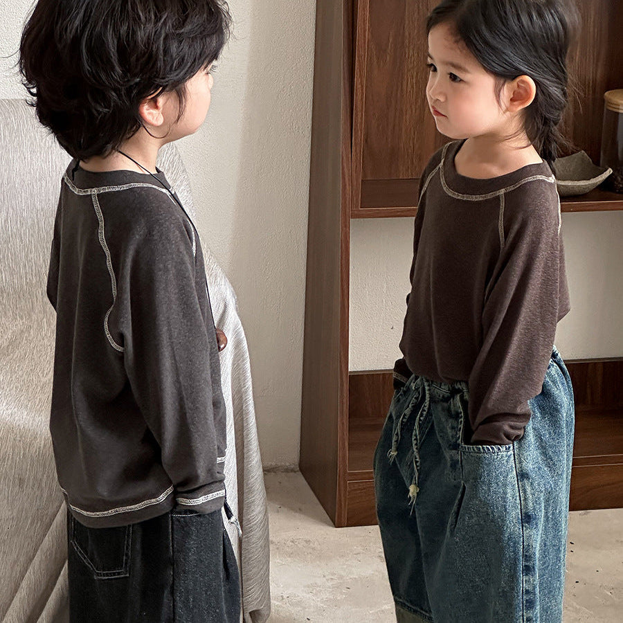 【80-140】ラインデザイン長袖カットソー