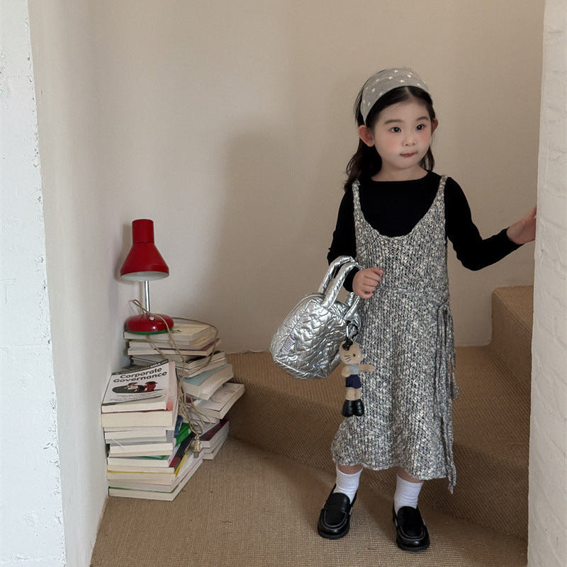 【90-140】ウエストリボンニットワンピース