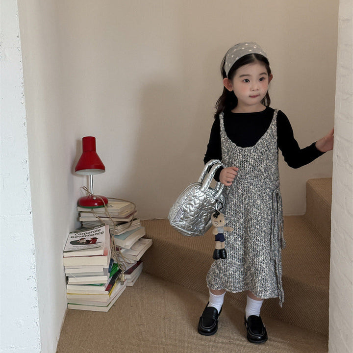 【90-140】ウエストリボンニットワンピース