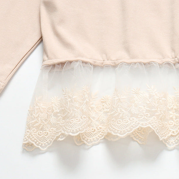 【90-140】レースヘムトップス×ベスト×ロングパンツセット