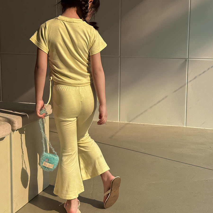 【90-140】ウエストシャーリングTシャツ×フレアパンツセット