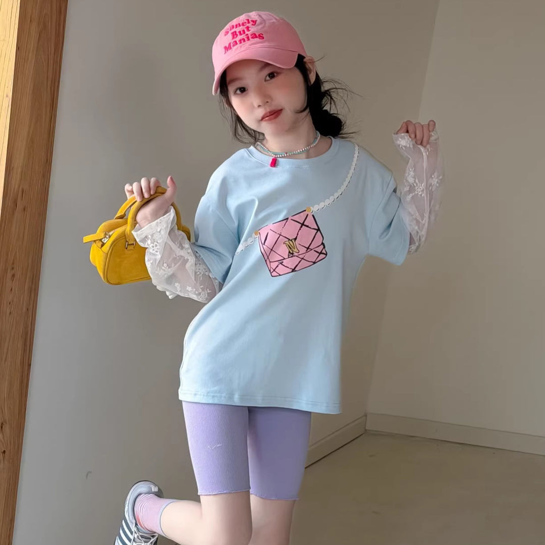 【100-150】レースレイヤード風Tシャツ