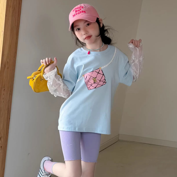 【100-150】レースレイヤード風Tシャツ