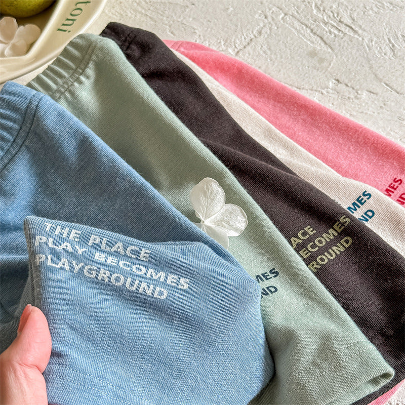 【80-130】英字ロゴデザインハーフレギンスパンツ