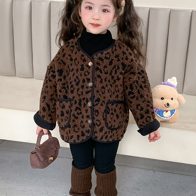 【90-140】ノーカラーレオパード柄ジャケット