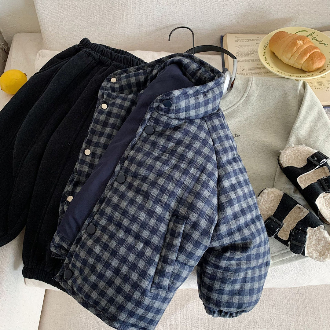 【90-140】チェック柄中綿ジャケット