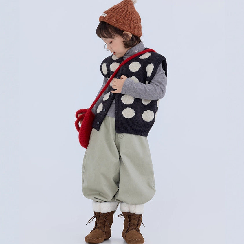 【90-150】ビッグドット柄ニットベスト