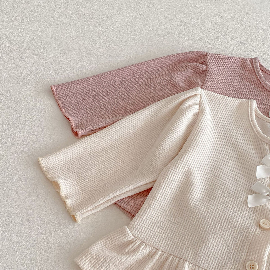 【80-130】フリルヘムカーデ×ロングパンツセット