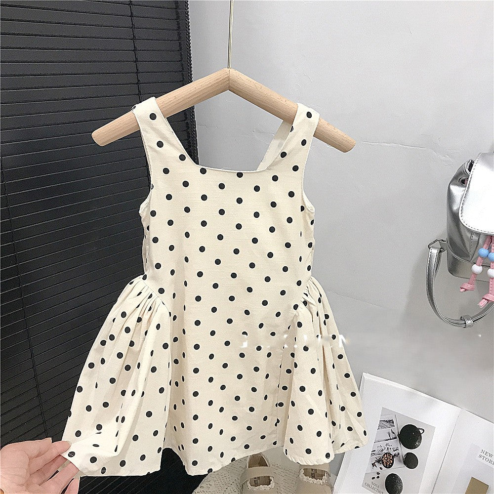 【90-140】取り外しリボン付きドット柄ワンピース