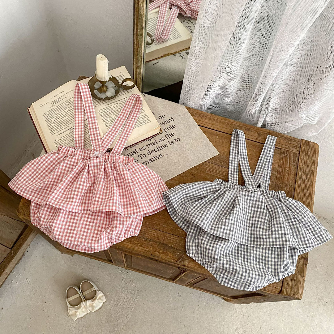 【73-110】チェック＆レースサスペンダーブルマ