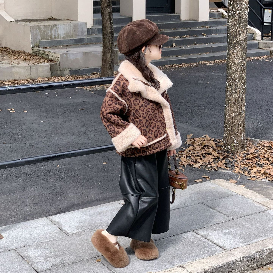 【90-140】ボアデザインレオパード柄ショートコート