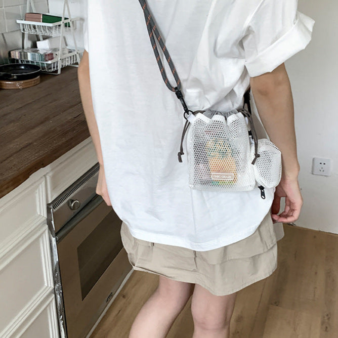 【MOM】ミニポーチ付きメッシュショルダーバッグ