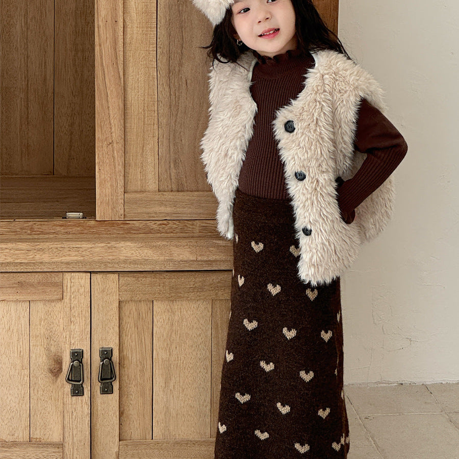 【90-150】ハート柄ニットロングスカート