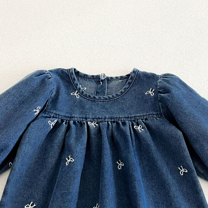 【73-120】リボン刺繍デニムワンピース