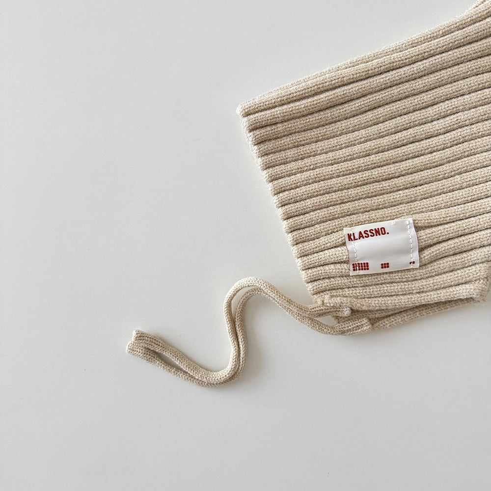 【42-49cm】あご紐付きリブニット帽