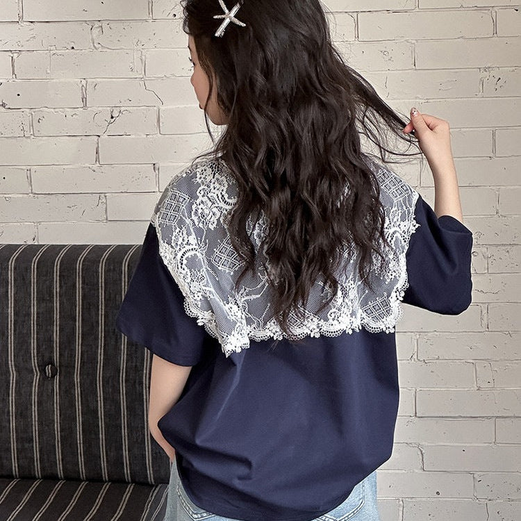 【120-150】レース＆リボンデザインTシャツ