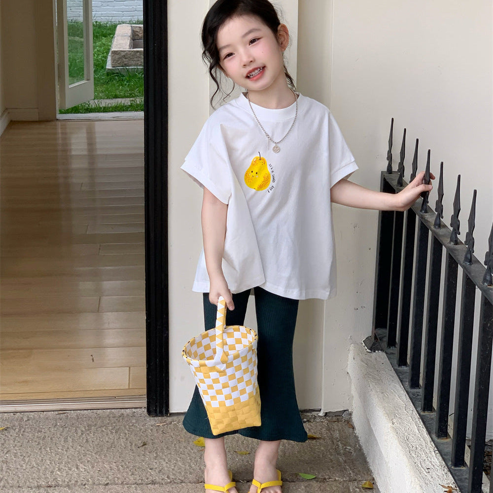 【90-140】洋ナシデザインフレアTシャツ