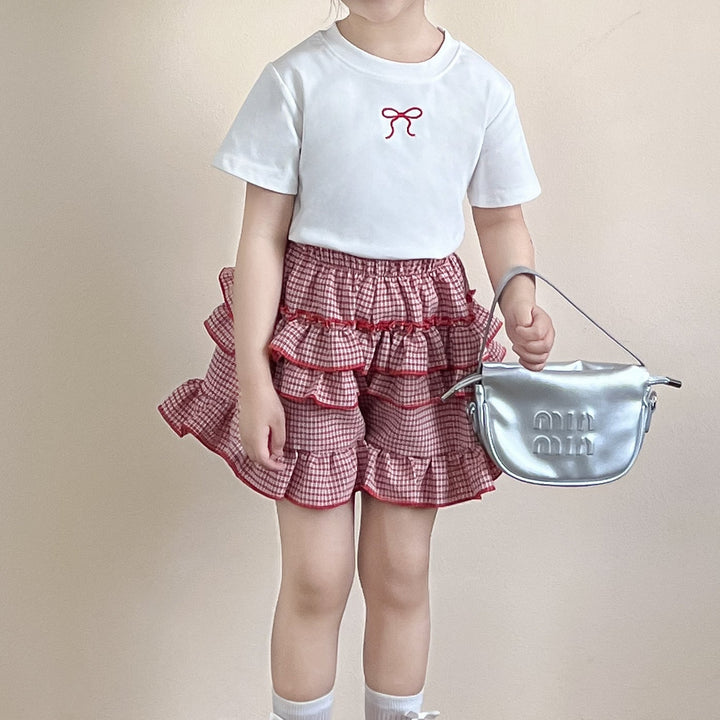 【90-140】フロントリボンシンプルTシャツ