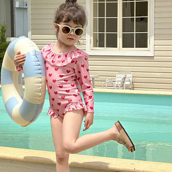 【90-140】ハート柄フリルデザインスイムウェア