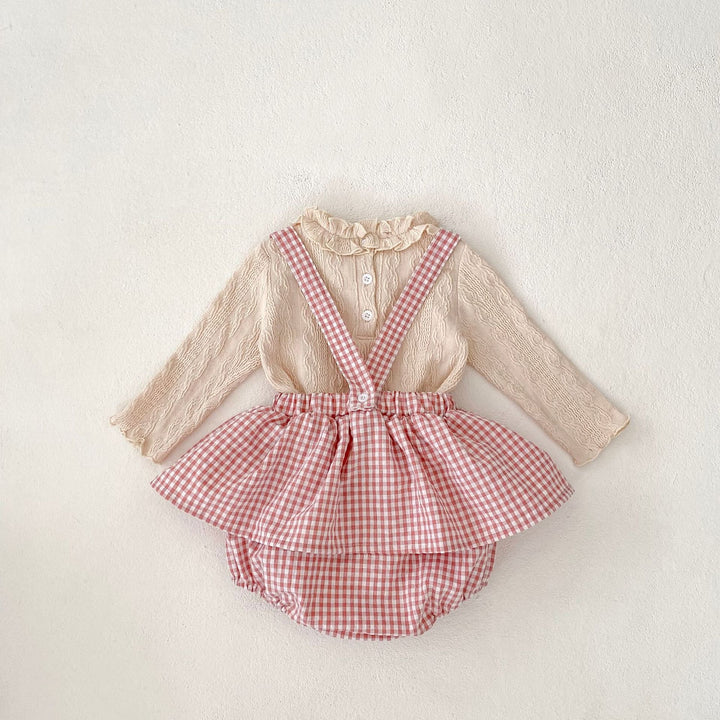 【73-110】チェック＆レースサスペンダーブルマ