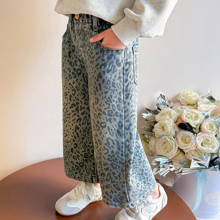 【80-140】レオパード柄デニムパンツ