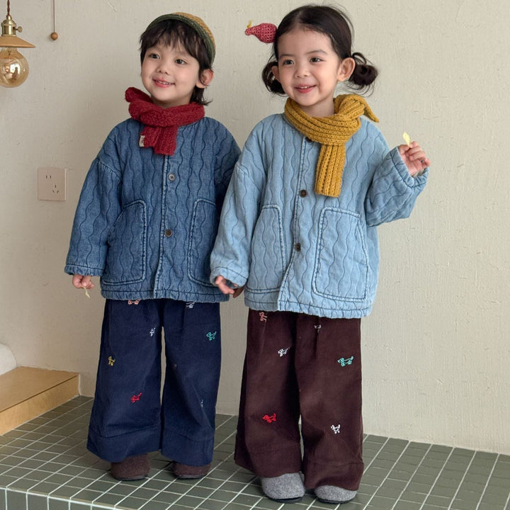 【80-150】ドッグ刺繍コーデュロイパンツ