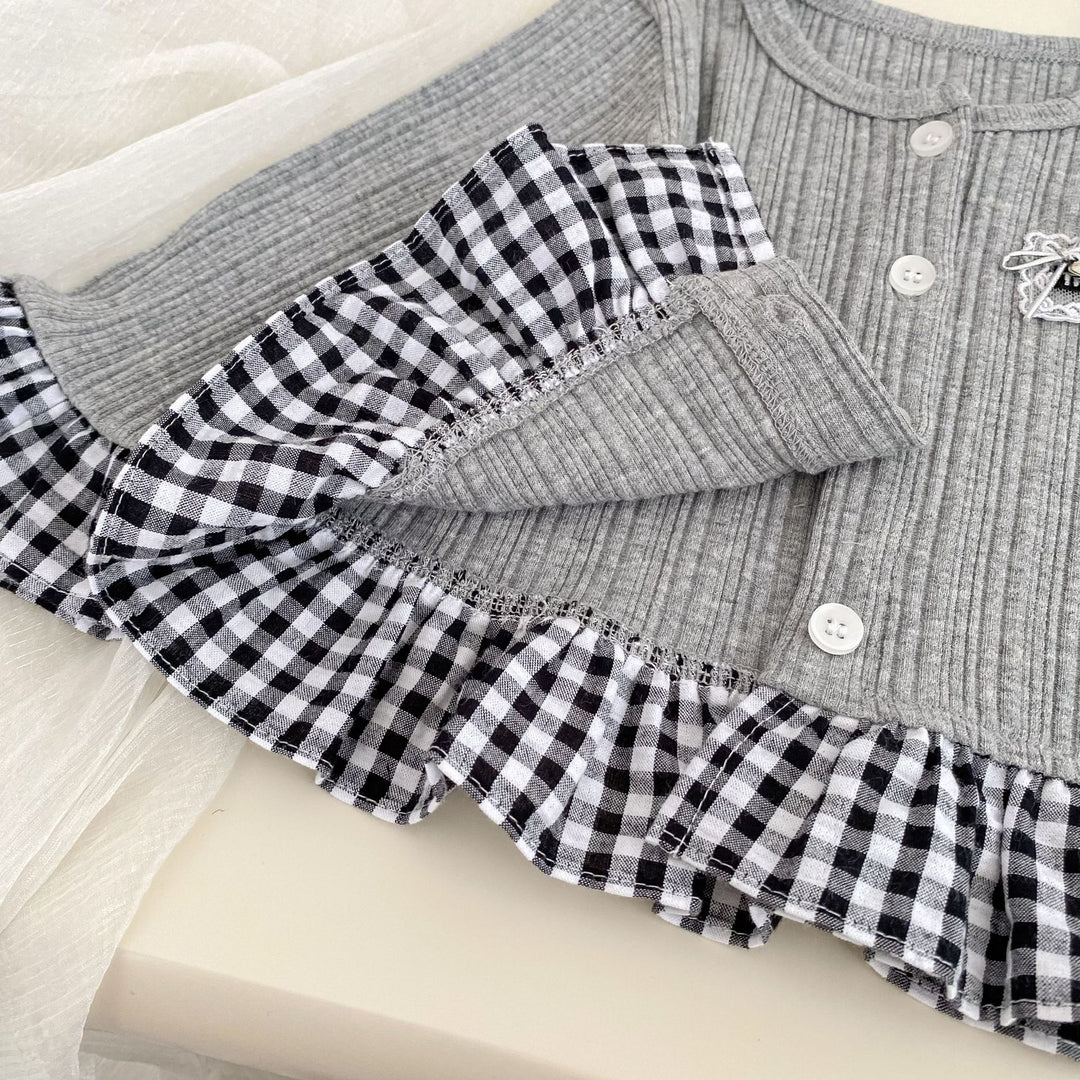 【73-120】チェック柄フリルカーディガン