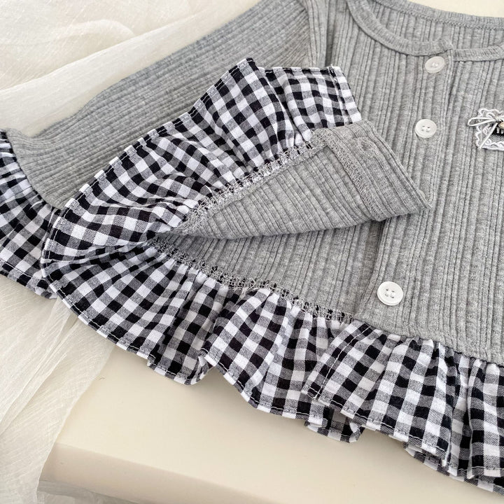 【73-120】チェック柄フリルカーディガン