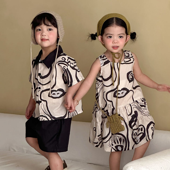 【80-150】総柄ノースリーブワンピース