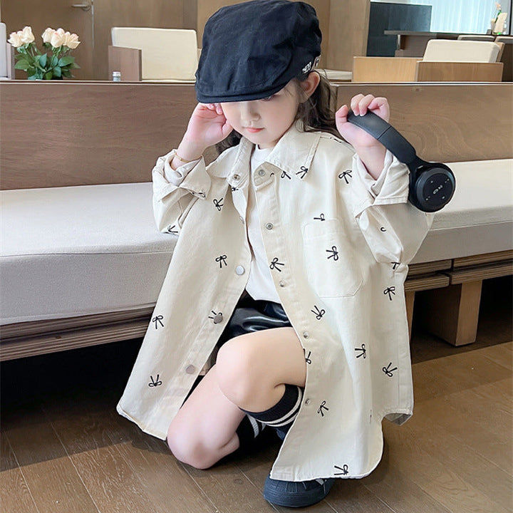 【90-140】リボン柄オーバーサイズシャツ