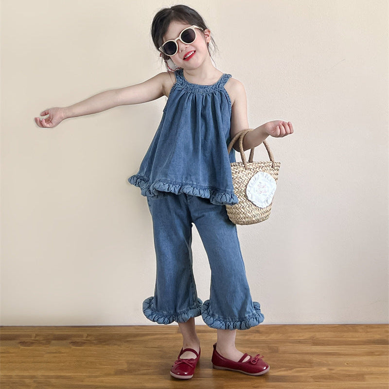 【90-140】ヘムデザインホルターネック×パンツセット