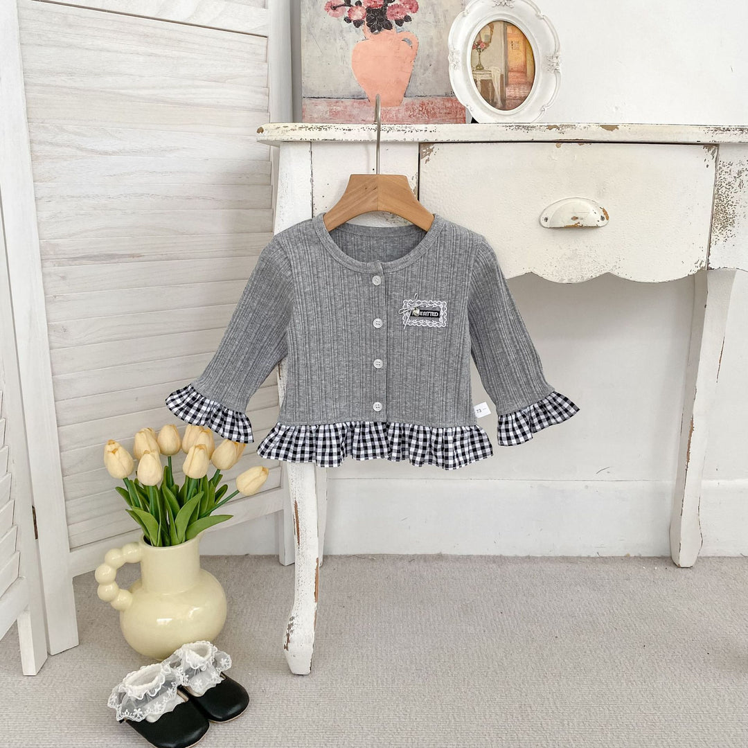 【73-120】チェック柄フリルカーディガン