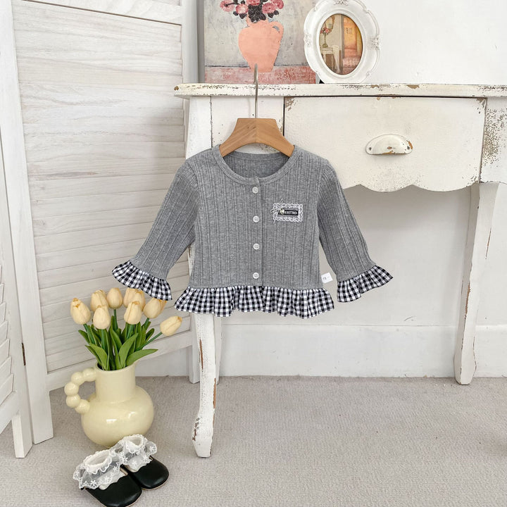 【73-120】チェック柄フリルカーディガン