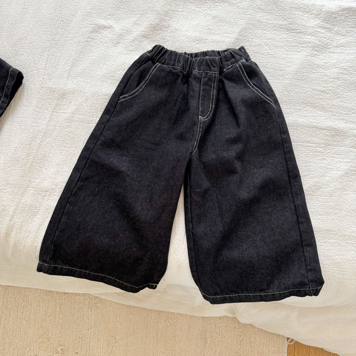 【80-150】シンプルワイドデニムパンツ