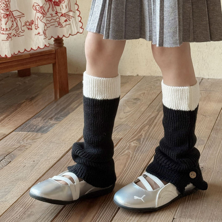 裾ボタンバイカラーレッグウォーマー