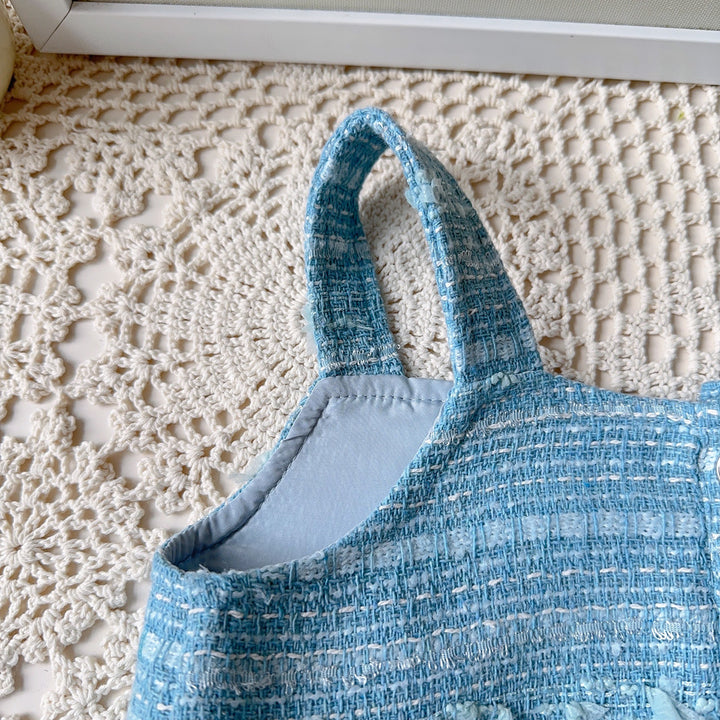 【90-140】肩フリルブラウス×ベスト×プリーツスカートセット