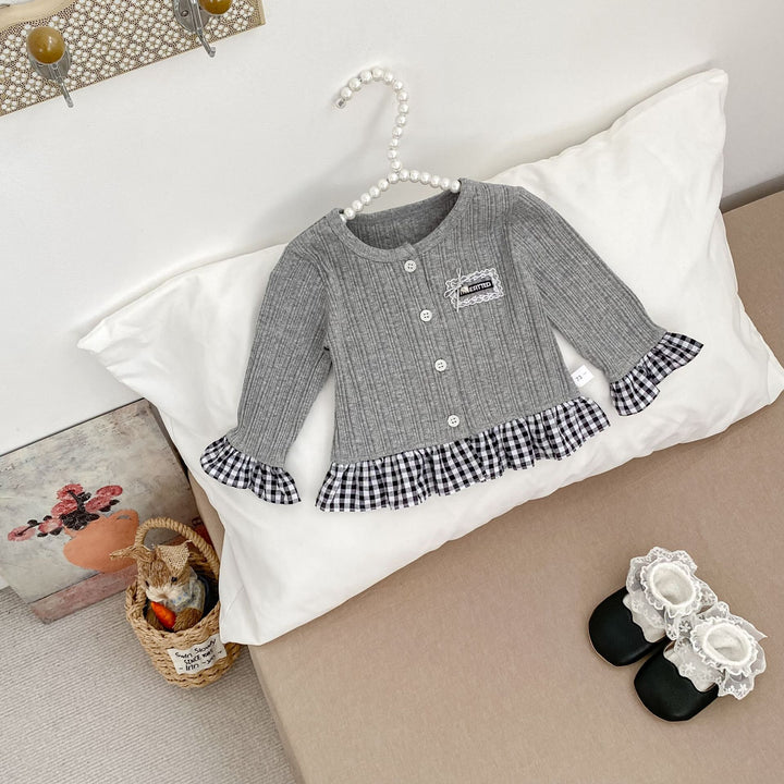 【73-120】チェック柄フリルカーディガン