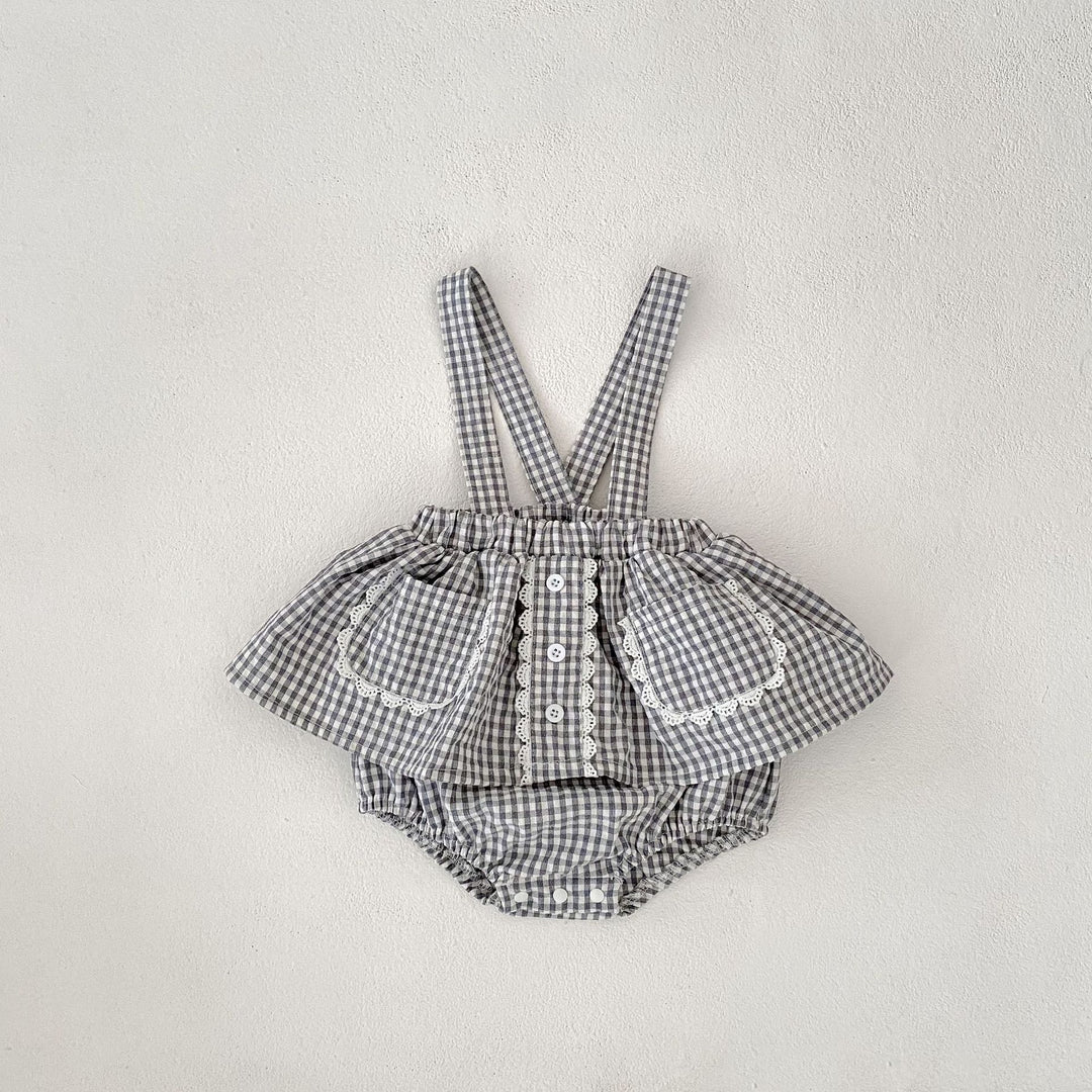 【73-110】チェック＆レースサスペンダーブルマ