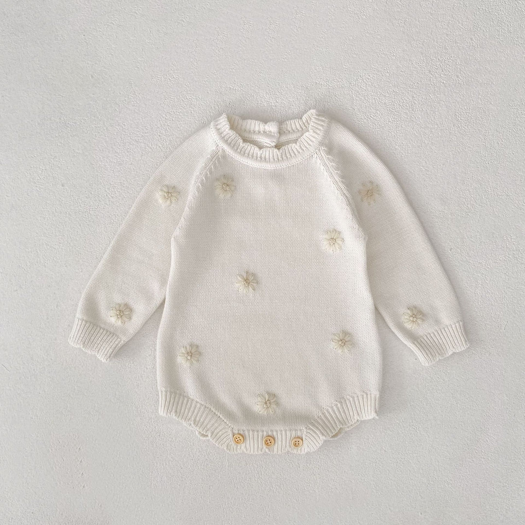 【73-90】花柄長袖ニットロンパース