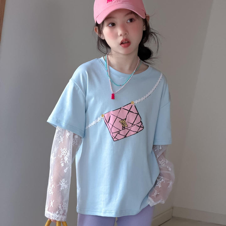 【100-150】レースレイヤード風Tシャツ