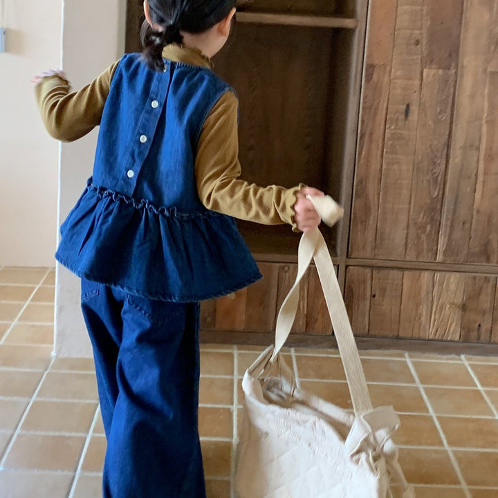 【baby＆kids】フラワー刺繍デニムセットアップ