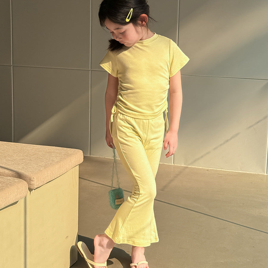 【90-140】ウエストシャーリングTシャツ×フレアパンツセット