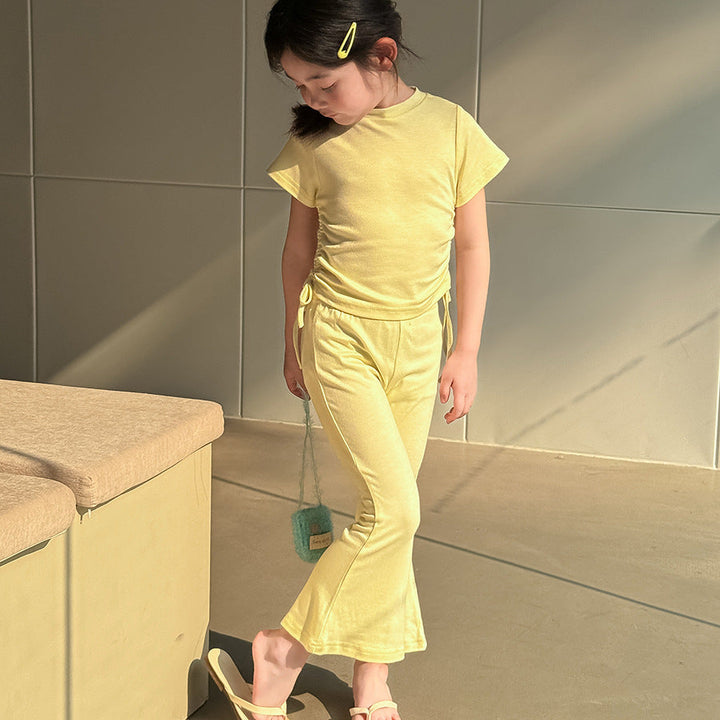 【90-140】ウエストシャーリングTシャツ×フレアパンツセット