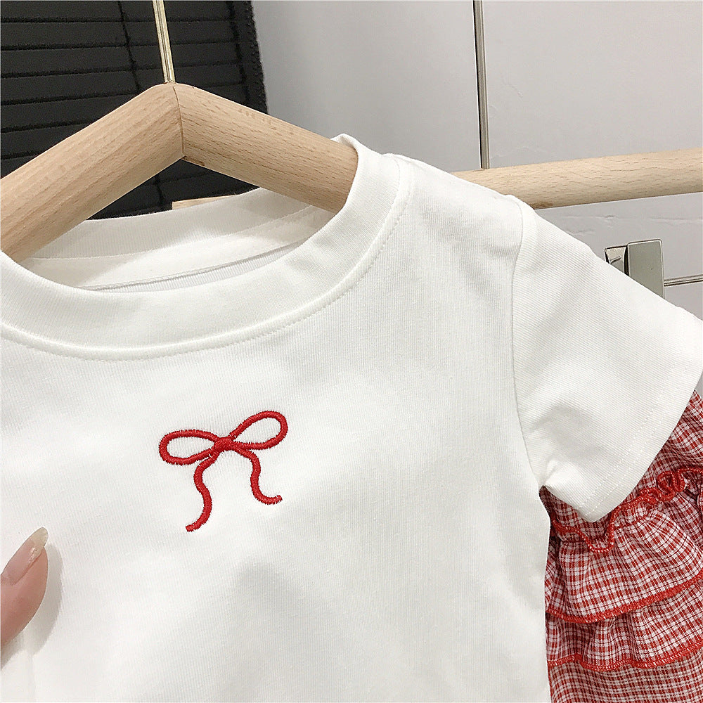【90-140】ワンポイントリボンTシャツ