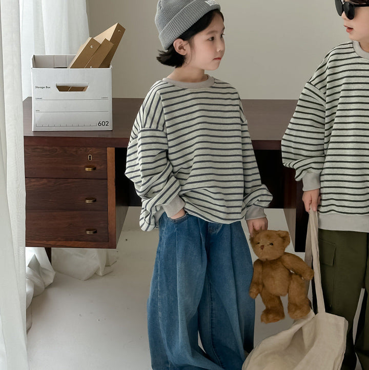 【90-150】ボーダー柄カジュアルトップス